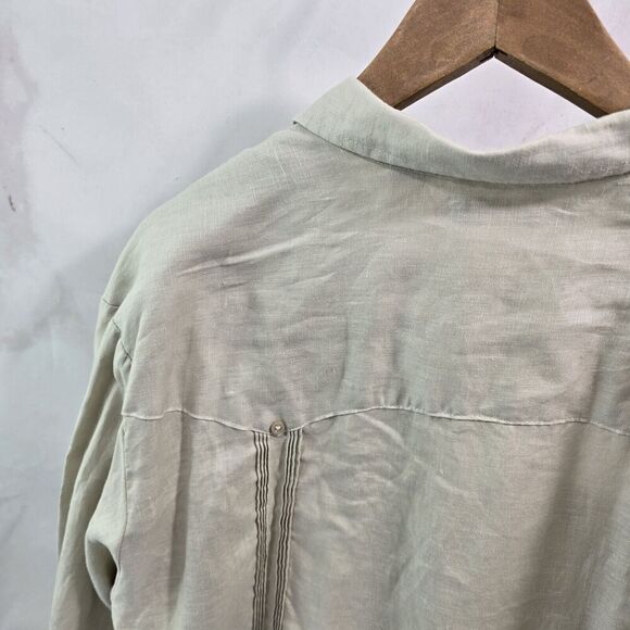 Cubavera Shirt Mens Large Linen Button Beige Vtg Safari Utility Cargo Indiana - Picture 6 of 11